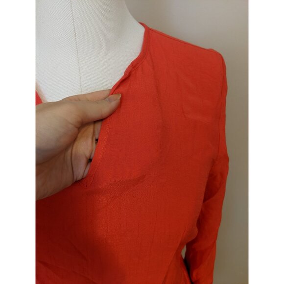 Womens Cristina B. Red V-Neck Top Linen-like Texture Long Sleeve Lagenlook M - Picture 5 of 11